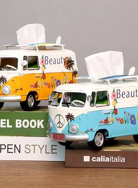 复巴士模型铁艺古手1166工做旧创仿真汽车意纸巾盒家居客厅装饰车