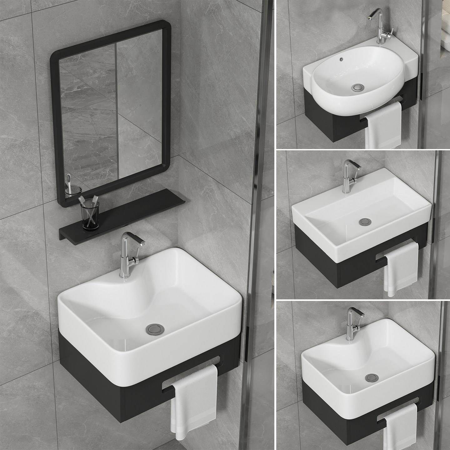 小尺寸挂墙式洗手盆卫生间洗脸盆陶瓷一体阳台洗漱池加厚支架防水