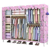 出租房卧室家用现代加粗加固简易挂衣衣柜简约钢管布用橱收纳组装