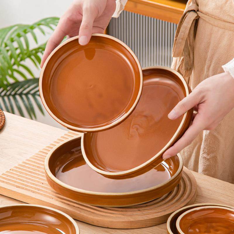 土陶盘休闲 农场土盘子圆形老式土钵盘子陶瓷蒸菜肉盘耐高温家用,餐饮具,盘,淘宝优惠券,粉丝福利购,淘宝优惠卷