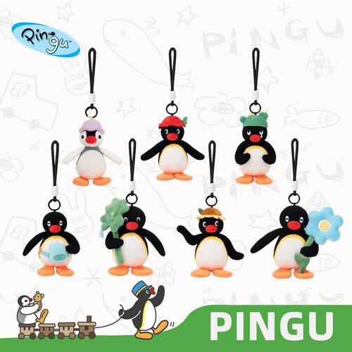 正版Pingu经典企鹅家族花语系列毛绒玩偶背包挂件钥匙扣pinga挂件