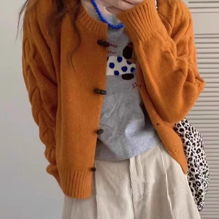 麻花针织开衫女秋冬韩版覆古慵懒风宽松外穿加厚短款毛衣外套上衣