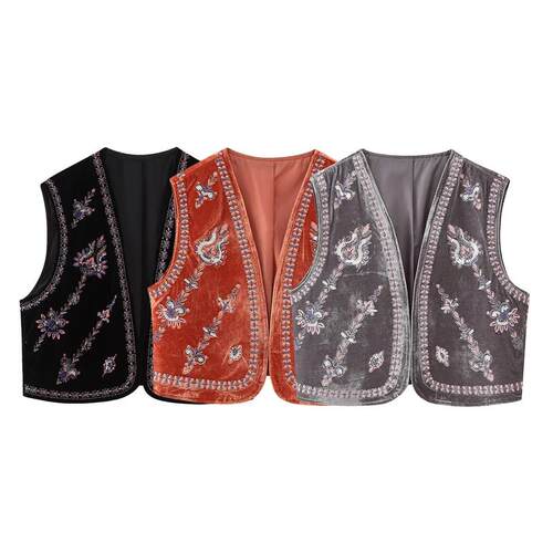 Beaded embroidery velvet vest women's vest jacket-