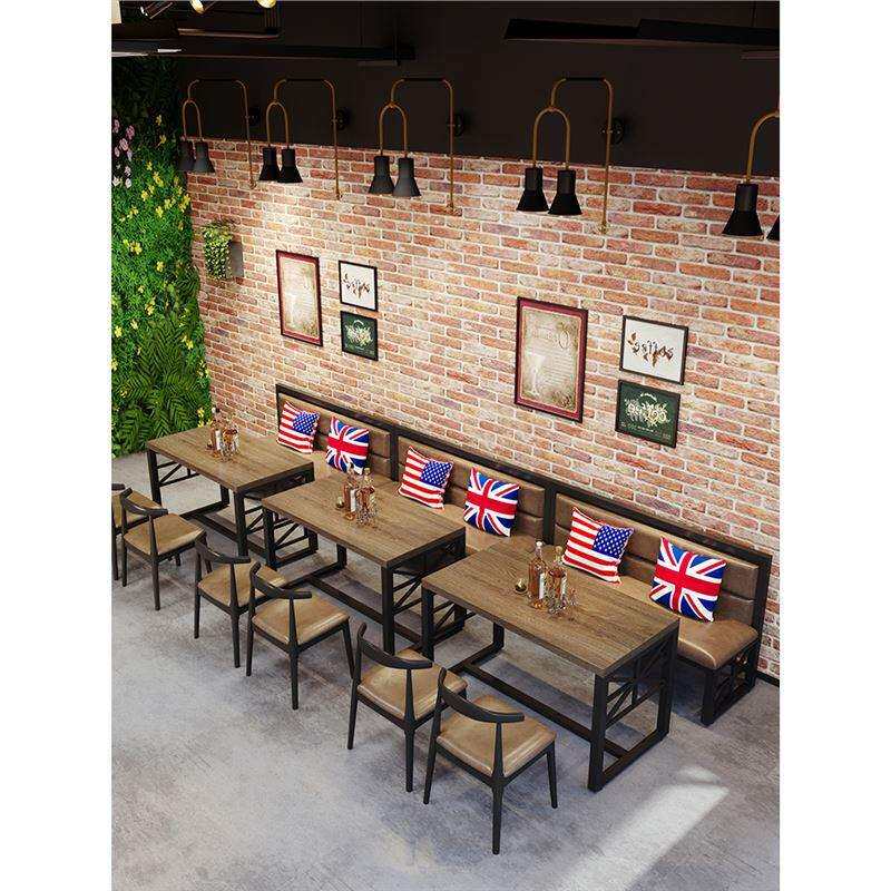 饭店烧烤店餐馆餐桌椅清吧商用工业风卡座沙发铁艺实木桌椅组合