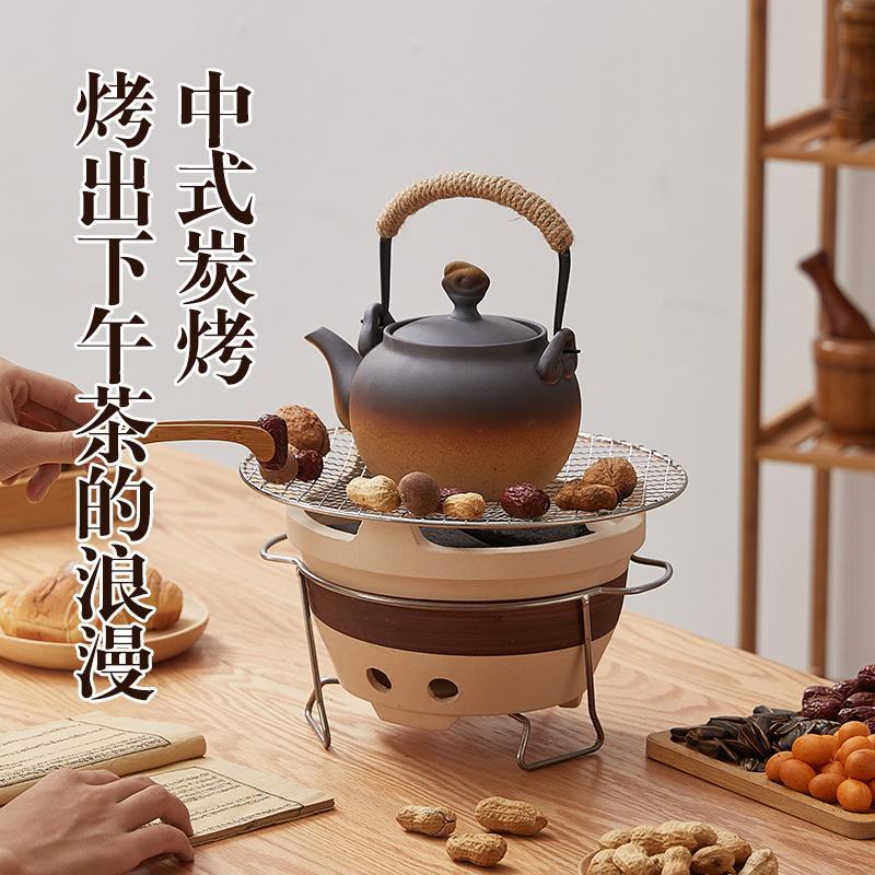 日本进口冬日围聚围炉煮茶碳火炉烤奶茶罐整套茶壶冬季可干烧陶罐