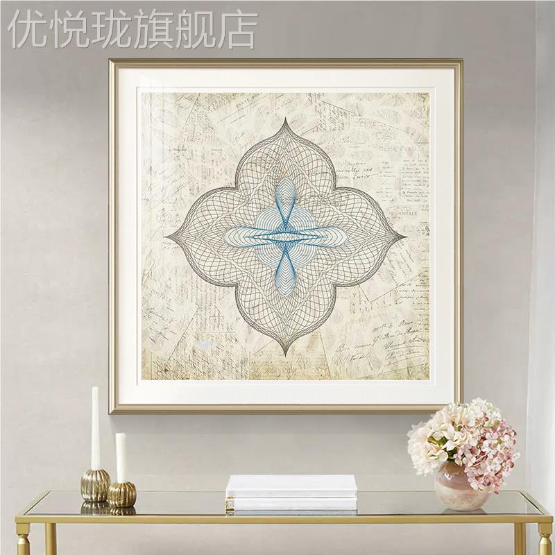 网红现美代简约美式客沙厅发景玄背关画挂卧室壁画画简蓝抽调象图