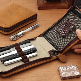 淡棕色 德國Kaweco 6支筆具旅行便攜麂皮收納包 鋼筆 筆袋 配件