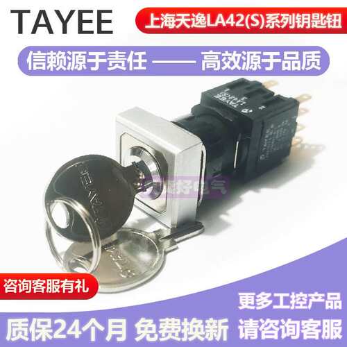 TAYEE上海天逸二/三位置16孔钥匙选择开关LA42(S)Y2F-11B钥匙旋钮