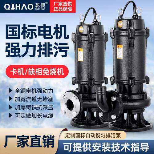 厂家直销国标污水泵380v三相潜水泵无堵塞排污泵地下室WQ型潜污泵