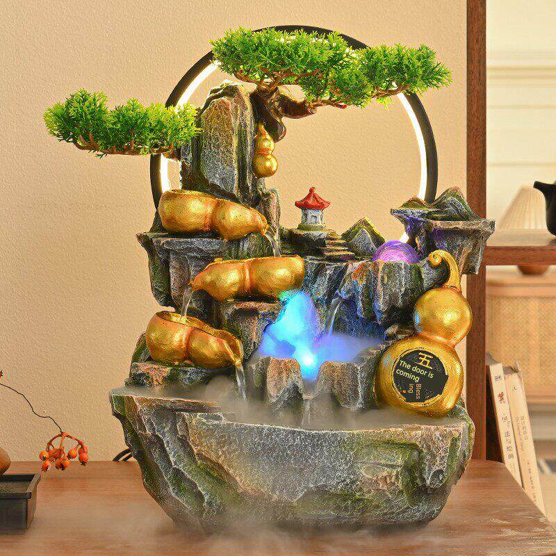 风车流水摆件循环水客厅财富加湿器家用茶几假山水景盆景风水轮