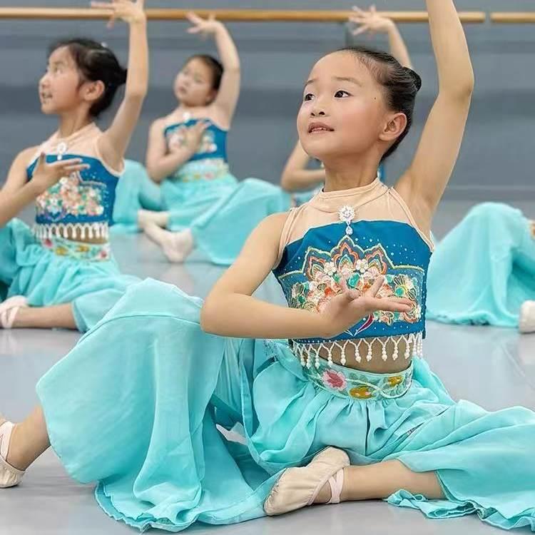 儿童敦煌服装飞天乐鼓汉服异域风情舞蹈服女童古典舞民族风表演服