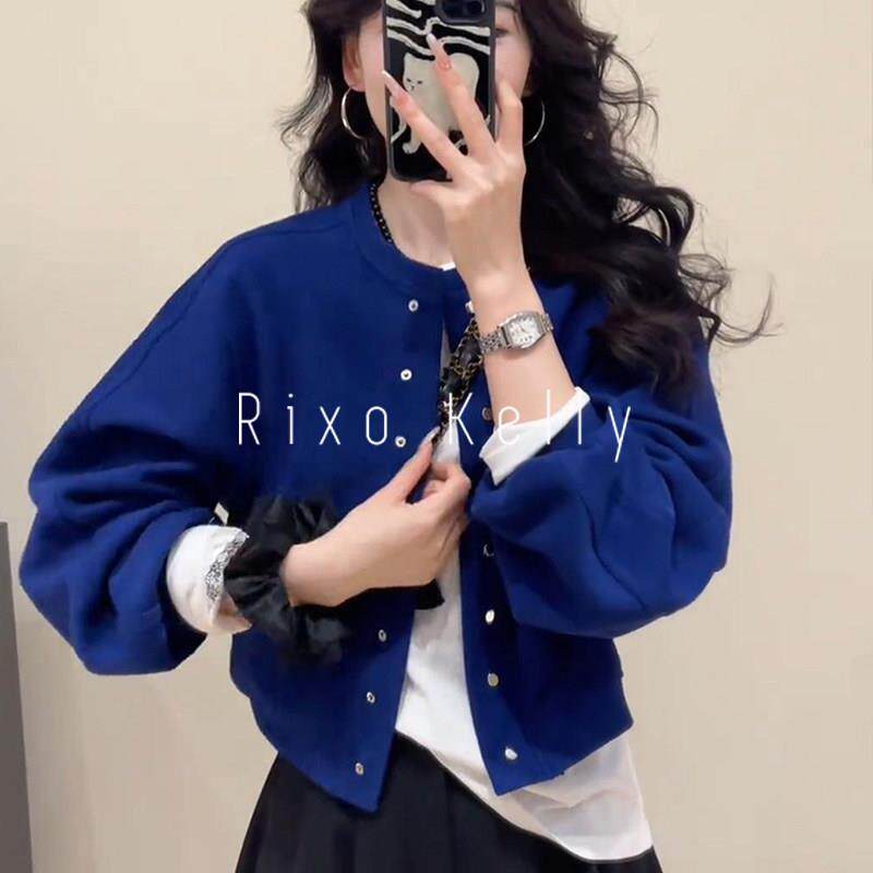 Rixo Kelly圆领短款棒球服外套女新款高级感双排扣气质宽松上衣秋