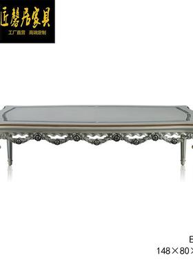 法式轻奢家用茶几欧式桦木雕花瞄金蓝灰色别墅客厅茶桌组合家具