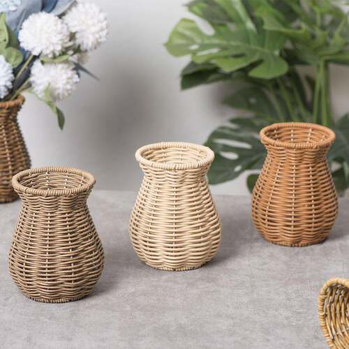 塑藤插花瓶室内桌面橱柜手工编织花瓶干花插花摆件创意家居