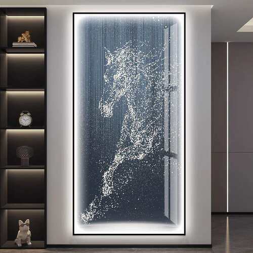 LED灯玄关装饰画轻奢大气走廊过道壁画竖版挂画马到成功