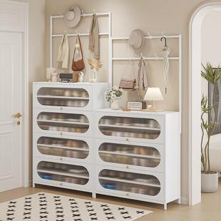 家用钢制鞋柜衣帽架一体靠墙多层入户玄关铁皮鞋架门口落地防尘柜