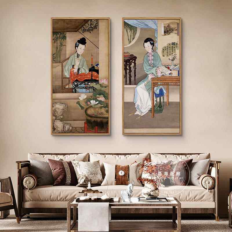 雍十二画美人美人古风装饰正宫廷图古典MJJ仕女图挂画茶室中式客