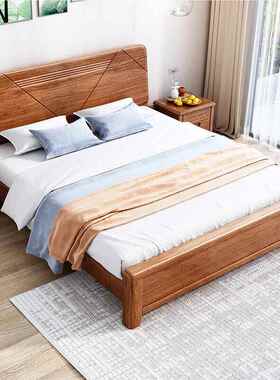 丝檀605#木实木床金现代简约卧室1.8米奢1.5轻双人床家用床大工厂