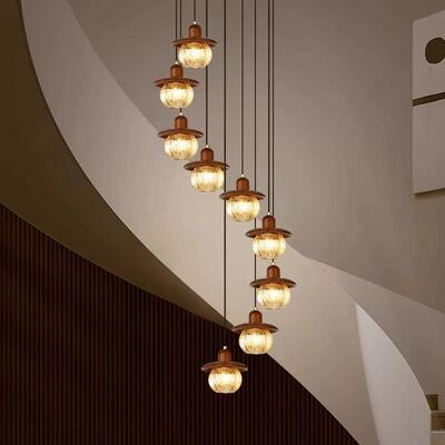 法式中古风楼梯吊灯loft美式复古客厅灯侘寂风复式别墅挑空餐厅灯