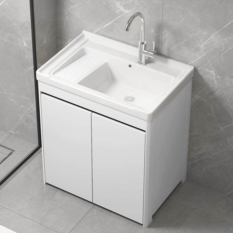 阳台洗衣柜洗衣盆搓板洗衣池台盆一体落地式陶瓷浴室柜组合洗手盆