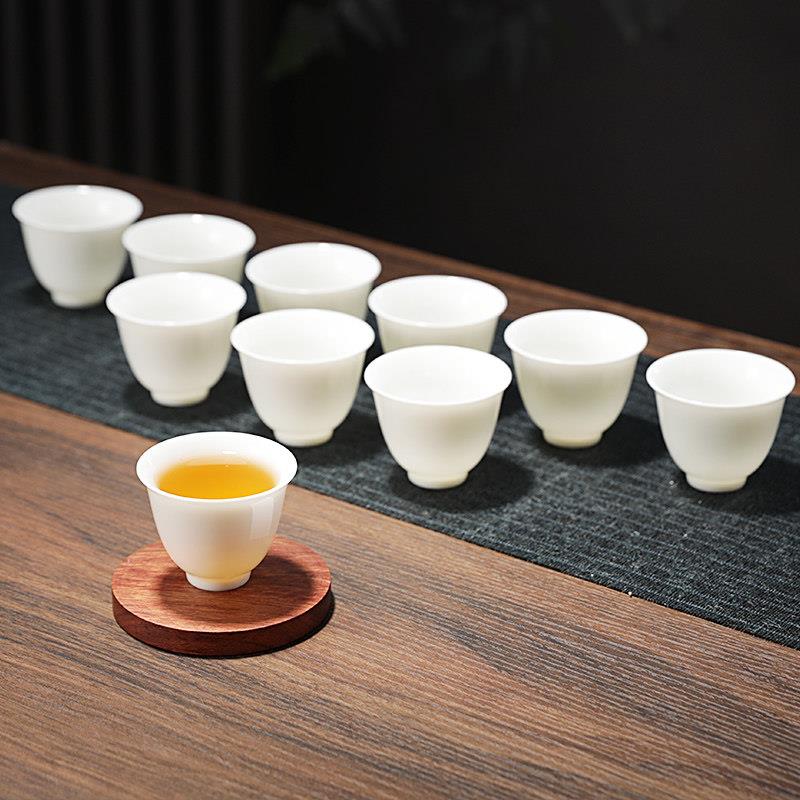 白瓷功夫茶杯10个装 羊脂玉陶瓷品茗杯 手工陶瓷喝茶专用杯 德化