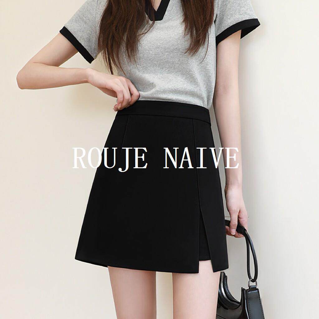 ROUJE NAIVE黑色短裙女2026新款春夏高腰显瘦包臀西装a字半身裙裤
