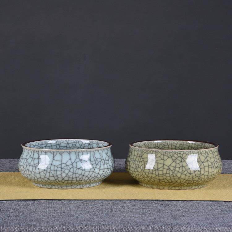 仿古陶瓷裂纹瓷陶瓷笔洗茶洗文房四宝书房画室颜料洗笔工艺品摆件