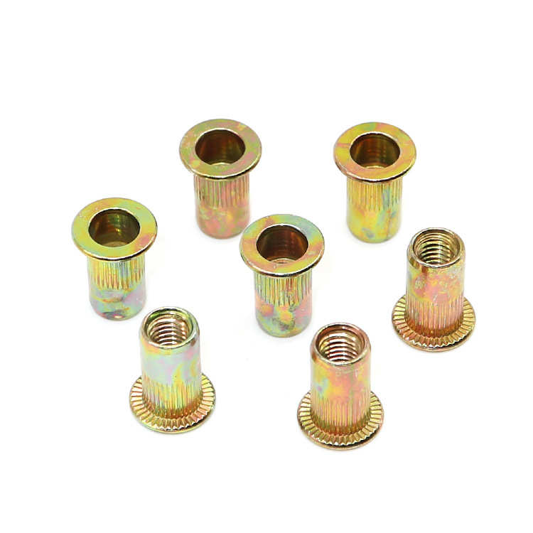 M6拉铆螺母M8半六角铆螺母M10平头竖纹螺帽镀彩锌螺丝帽厂家批发