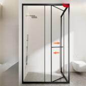 极窄L型淋浴房侧移门卫生间干湿分离玻璃隔断浴室方形下沉式 浴屏