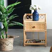 竹编床头柜然天藤编风诧寂收纳402置物架小型宿边柜民酒店小柜子