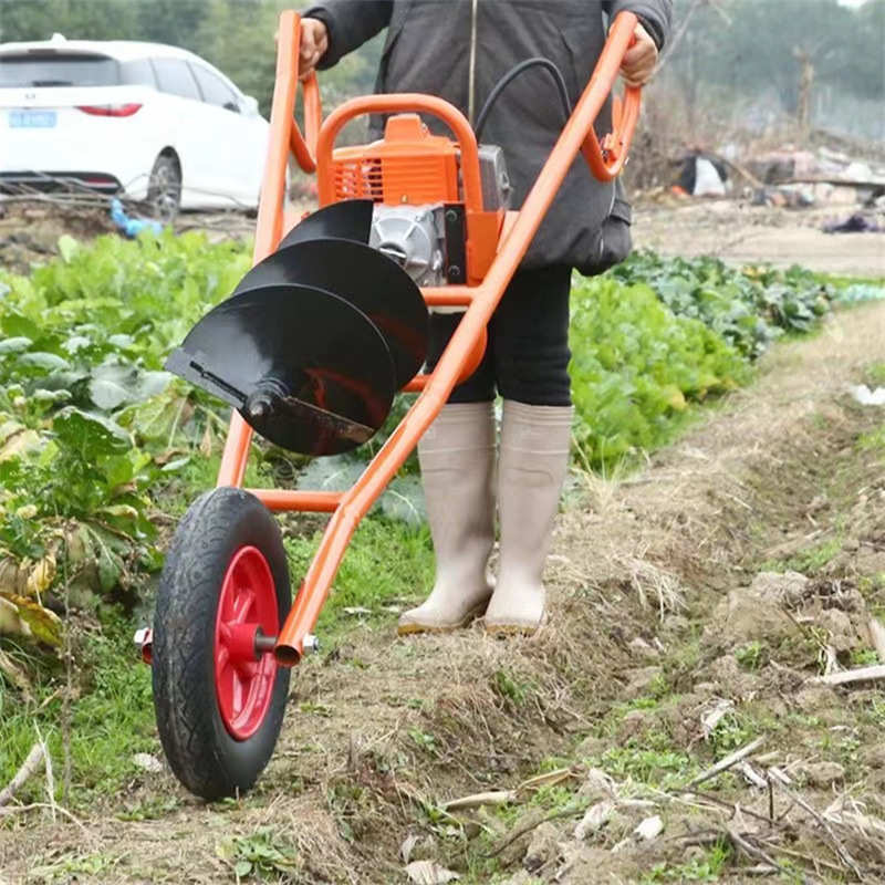 推车式螺旋打孔大功率汽油地钻园林绿化种植挖坑机家用小型钻坑机