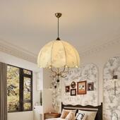 LED法式 中古风吊灯客厅主灯简约复古大厅布艺花纹餐厅卧室民宿灯