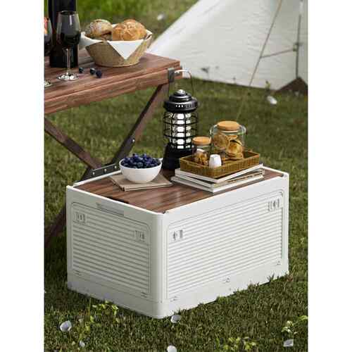 车载后备箱置物整理旅行储物箱户外露营收纳箱露营野餐折叠箱木盖