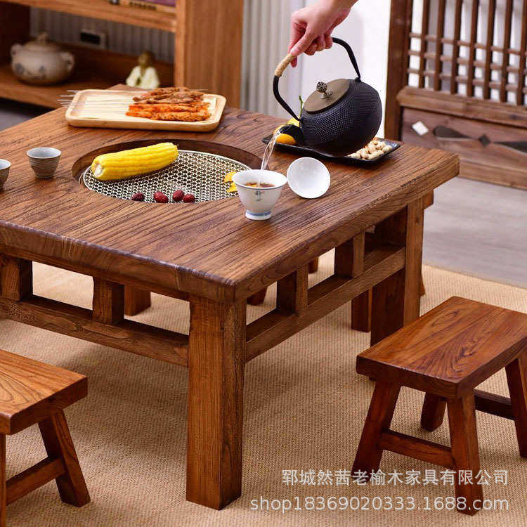 老桌煮茶休闲餐桌阳台网户外榆木围炉禅意红桌方形烧烤桌家用冰茶,住宅家具,家用茶台/茶桌,淘宝优惠券,粉丝福利购,淘宝优惠卷