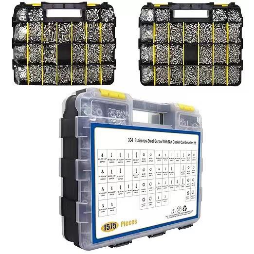 357爆款境跨盒装螺丝1575pcs34不锈钢螺丝螺螺母套装组合盘头沉0