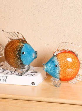 北欧玻璃亲嘴鱼摆件家居样板房软装饰品 创意水晶动物工艺品现货