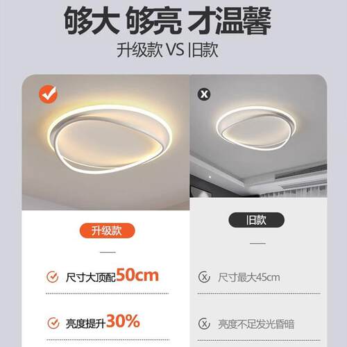 卧室灯北欧轻奢LED吸顶灯主卧房间书房餐厅灯简约现代椭圆形灯具
