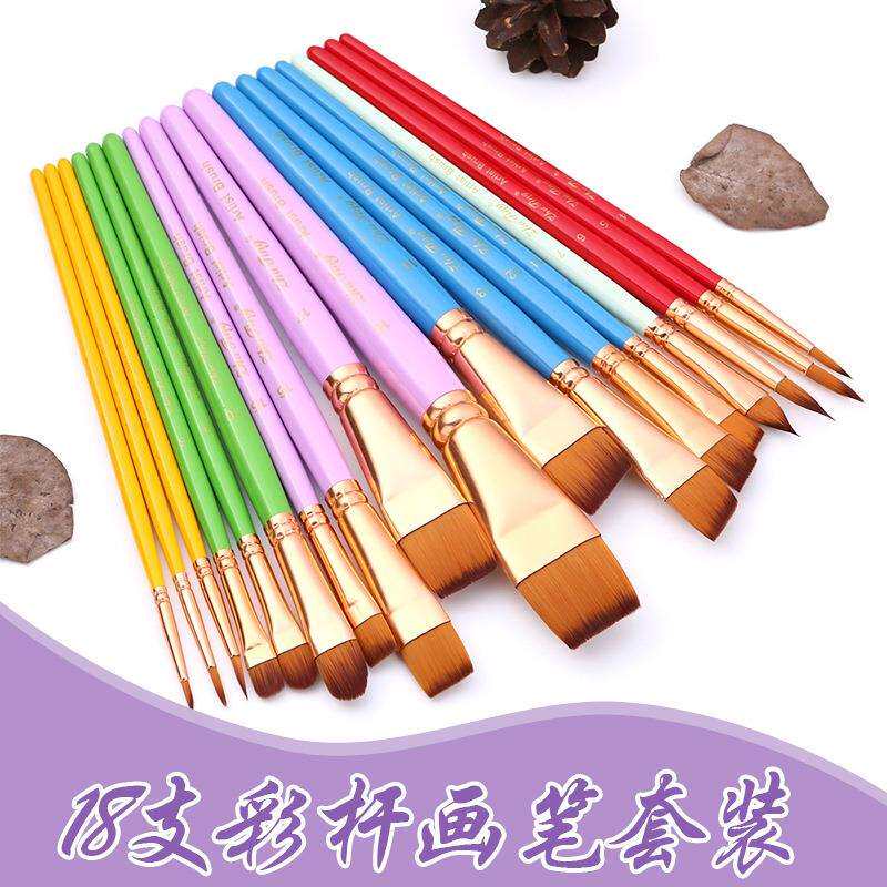 出FBJ口高品质彩尼龙毛画笔1面8支套彩色杆水粉笔木彩绘笔刷部绘