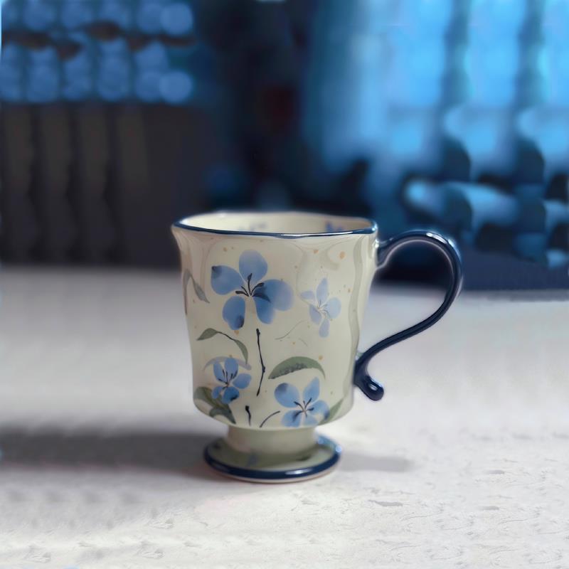 限定复古陶瓷马克杯高脚拿铁咖啡杯子小众设计感颜值喝水杯随手礼