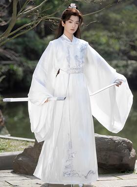 正品【云川】唐制汉服绣花圆领袍春夏新款白色男女款古风仙气飘逸