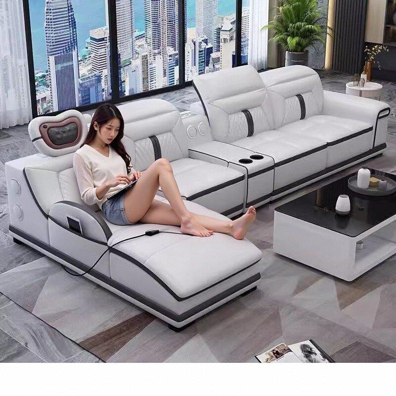 现代简约按摩真皮沙发组合客厅头层牛皮大小户型电动智能多功能