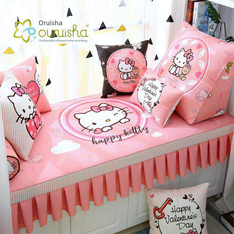 粉色公主女孩儿童房可裁剪飘窗垫定制窗台乳胶椰棕海绵榻榻米垫子