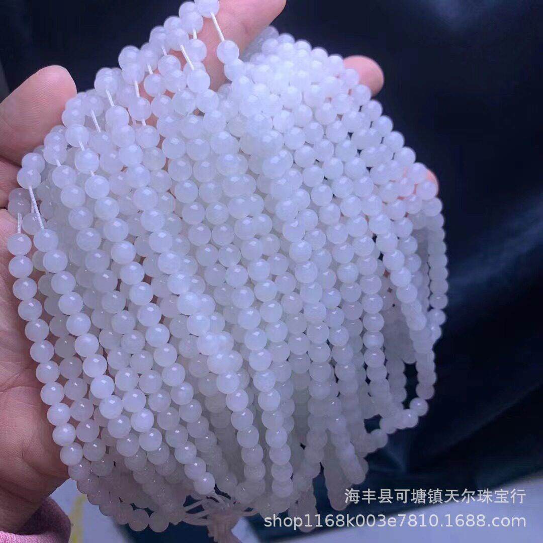 和田玉白玉毛衣链 108佛珠多圈手串手链DIY小配件散珠少女款