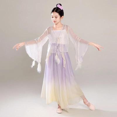 高档新款儿童古典舞表演服练服女童出仙气飘逸渐层纱衣国舞中演服