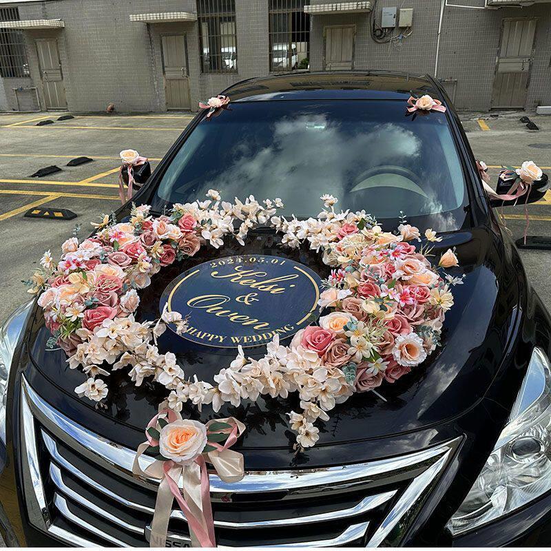 新款特大号婚车装饰主婚车结婚车队仿真花吸盘头车拉花一整套花车