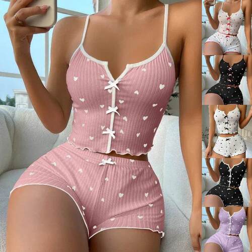 Strap shorts set elastic love women's home clothes