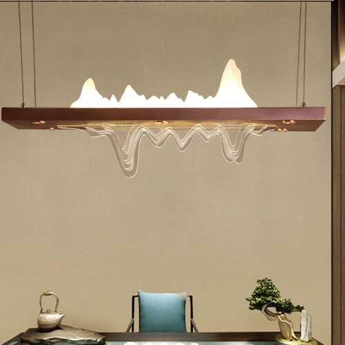 茶室餐厅吊灯新中式客厅长方形山水古典别墅书房禅意餐厅桌前台灯