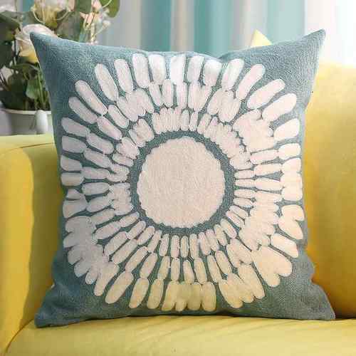 新款形轻奢简约时尚沙几何绣花靠抱枕靠垫客厅发正方背套床上蓝色