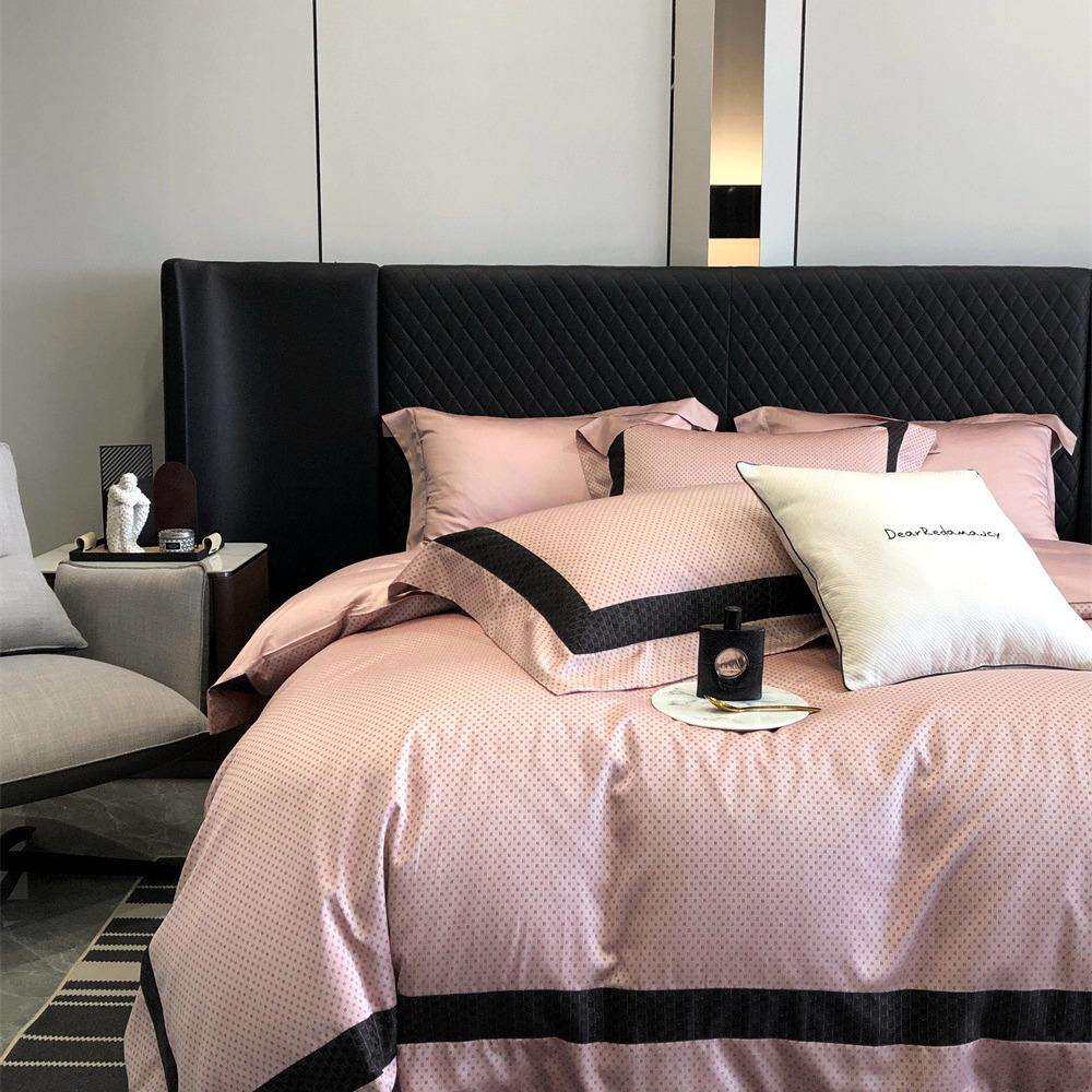 轻奢天丝棉色织提花四件套冰丝被套春夏简约丝滑裸睡双人床上用品