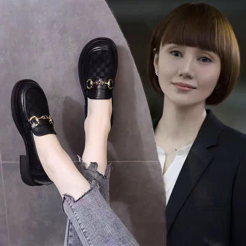 香港真皮网纱乐福鞋女2026春季新款网面透气工作单鞋英伦风小皮鞋